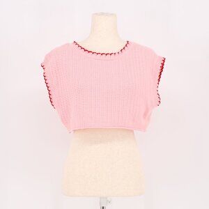 IDEM DITTO Pink Knitted Crop Sweater Sleeveless Red Hem Size S/M